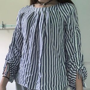 blue and white striped long sleeve